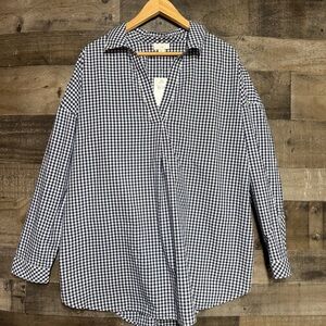 NWT J. Jill Navy and White Checkered Popover Top XL